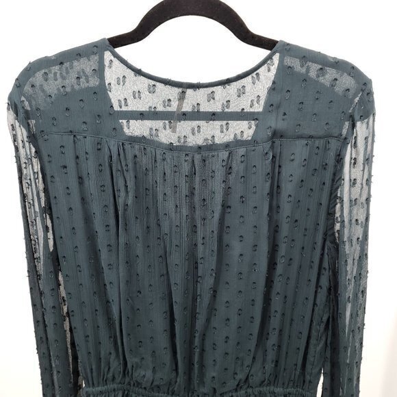 Free People Sheer Textured Long Sleeve Surplice Mini Dress Top S Dark Navy Blue - Picture 6 of 16